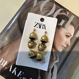 ZARA Beautiful Brass Tone&Black Color.Dangling Earrings.Brand New, See All Pics.